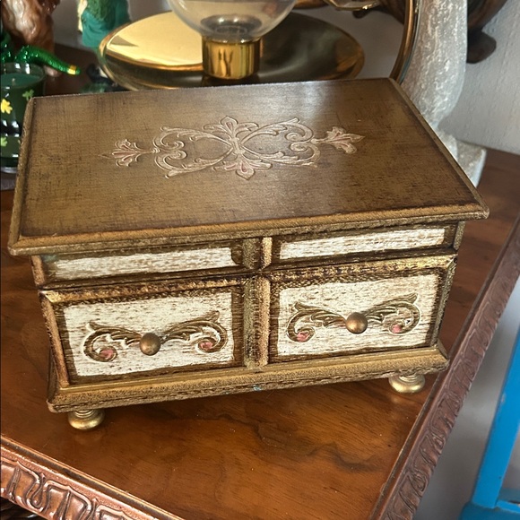 Vintage Italian Gold and Cream Jewelry Box